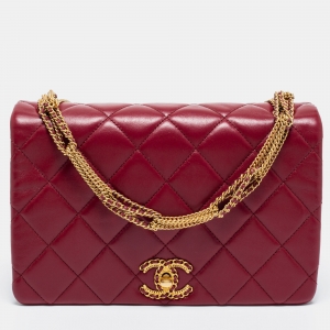 Pre Owned Chanel Burgundy Quilted Lambskin Leather Flap Bag