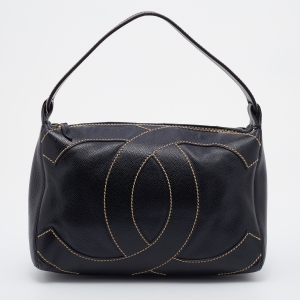 Pre Owned Chanel Black Caviar Leather Surpique CC Hobo