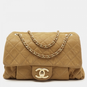 Pre Owned Chanel Tan Quilted Leather Chic Quilt Flap Bag