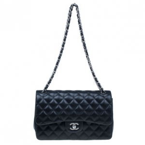 Chanel Black Quilted Lambskin Jumbo Classic Flap Bag