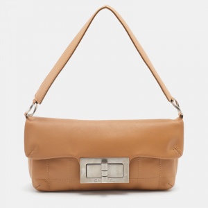 Pre Owned Chanel Beige Choco Bar Leather Mademoiselle Lock Flap Shoulder Bag