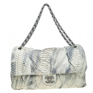Chanel Cream/Grey Python Jumbo XL Flap Bag