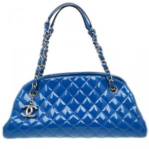 Chanel Blue Quilted Patent Medium Just Mademoiselle Bowling Bag