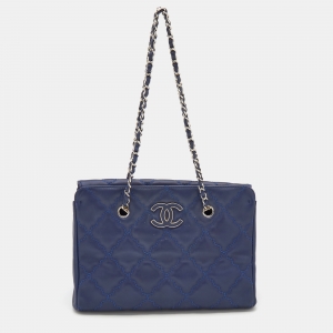 Pre Owned Chanel Blue Quilted Leather Large Shopping Tote