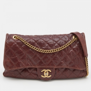 Pre Owned Chanel Brown Quilted Glazed Caviar Leather Jumbo Crave Easy Flap Bag