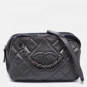 Pre Owned Chanel Grey/Black Quilted Leather Small Ballerine Camera Case Bag