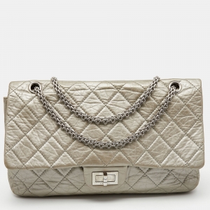 Pre Owned Chanel Metallic Silver Quilted Leather Reissue 2.55 Classic 227 Flap Bag