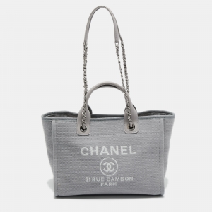 Pre Owned Chanel Grey Canvas Small Deauville Bag