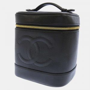 Pre Owned Chanel Black Caviar Leather Vintage Vanity Top Handle Bag 