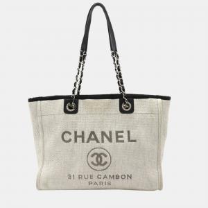 Pre Owned Chanel Black/Grey Canvas Leather Medium Deauville Tote Bag 