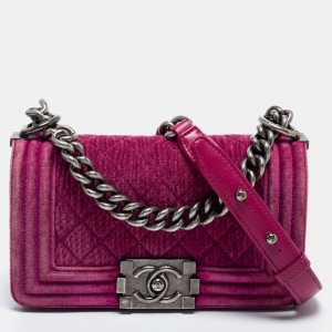Pre Owned Chanel Pink Quilted Velvet Small Boy Flap Bag