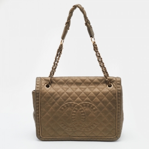 Pre Owned Chanel Bronze Quilted Leather Istanbul Accordion Flap Bag