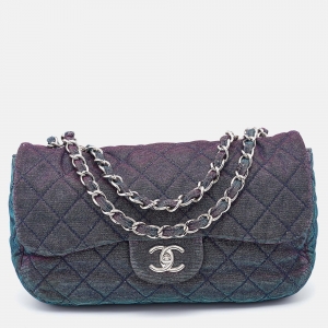 Pre Owned Chanel Multicolor Lurex Fabric Jumbo Classic Flap Bag