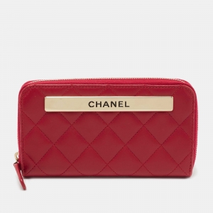 Chanel Magenta Quilted Leather Trendy Zip Around Wallet