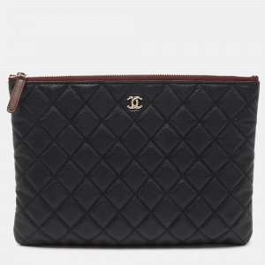 Pre Owned Chanel Black Quilted Caviar Leather Medium O'Case Pouch