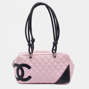 Chanel Pink/Black Quilted Leather CC Ligne Cambon Bag
