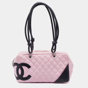 Pre Owned Chanel Pink/Black Quilted Leather CC Ligne Cambon Bag