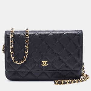 Chanel Black Caviar Quilted Leather WOC Chain Clutch Bag