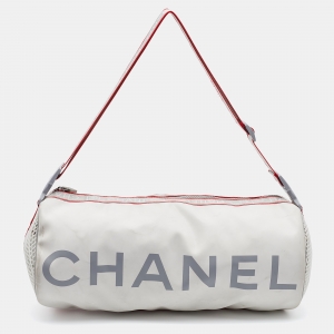 Pre Owned Chanel White/Grey Coated Canvas Sport Ligne Mini Duffle Bag