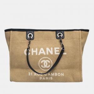 Pre Owned Chanel Beige Canvas Deauville Tote Bag 