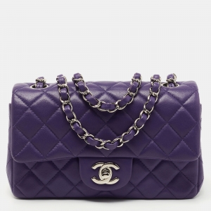 Pre Owned Chanel Purple Quilted Leather Mini Rectangle Classic Single Flap Bag