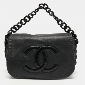 Pre Owned Chanel Black Leather Modern Chain Rhodoid Flap Bag 