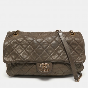 Pre Owned Chanel Bronze Quilted Iridescent Leather Jumbo Portobello Flap Bag