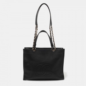Pre Owned Chanel Black Leather CC Top Zip Shopper Tote