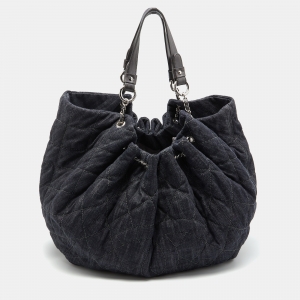 Pre Owned Chanel Dark Grey Quilted Denim Stretch Spirit Cabas Hobo