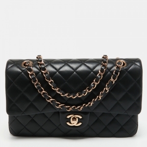 Pre Owned Chanel Black Quilted Leather Medium Classic Double Flap Bag