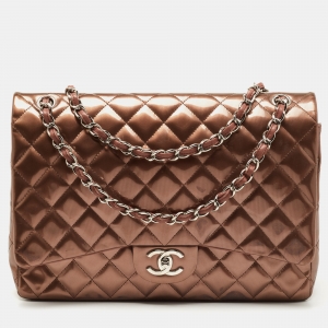 Pre Owned Chanel Old Rose Coated Canvas Maxi Classic Double Flap Bag
