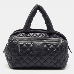 Pre Owned Chanel Black Quilted Nylon Coco Cocoon Bowler Bag