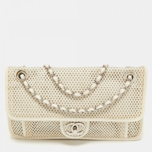 Pre Owned Chanel Off White Perforated Leather Up in the Air Flap Bag