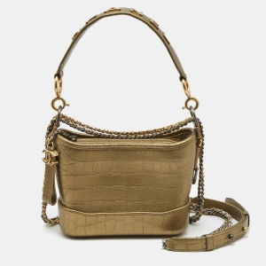 Pre Owned Chanel Green Crocodile Embossed Leather Small Gabrielle Hobo