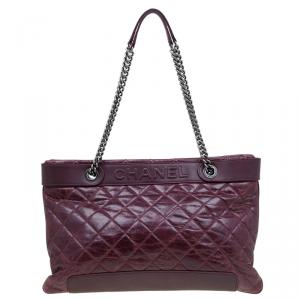 Pre Owned حقيبة كتف شانيل ايست ويست جلد مشقق مبطنة عنابية