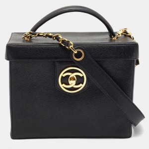 Pre Owned Chanel Black Caviar Leather Vintage CC Vanity Case Bag