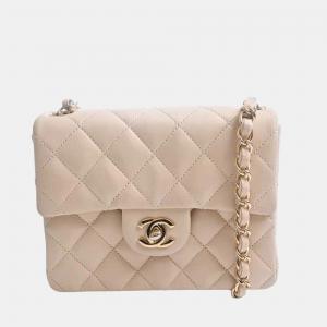 Chanel Beige Leather Square Mini Classic Flap Shoulder Bag