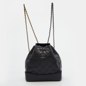 Pre Owned Chanel Black Quilted Leather Small Gabrielle Backpack