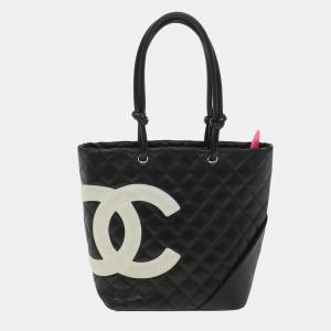 Chanel Black/White Leather Small Cambon Tote Bag