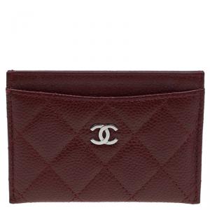 Chanel Burgundy Quilted Caviar Leather Classic Card Holder