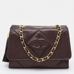 Pre Owned Chanel Brown Quilted Leather Vintage Flap Shoulder Bag