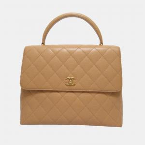 Chanel Beige Caviar Leather CC Quilted Kelly Handbag
