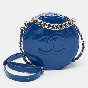 Pre Owned Chanel Blue Patent Leather Round as Earth Bag