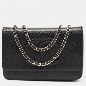 مملوكة مسبقًا Chanel Black Caviar Leather CC Timeless Wallet on Chain