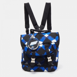 Pre Owned Chanel Black/Blue Printed Nylon Airline Backpack
