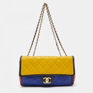 Pre Owned Chanel Multicolor Quilted Leather Medium Graphic Flap Bag