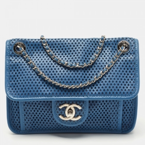 Pre Owned Chanel Blue Perforated Leather Up in the Air Classic Flap Bag