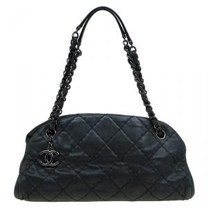 Pre Owned Chanel Black Quilted Iridescent Leather Medium Just Mademoiselle Bowling Bag