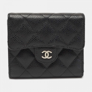 Chanel Black Quilted Caviar Leather Small Classic Wallet
