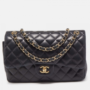 Pre Owned Chanel Black Quilted Leather Jumbo Classic Double Flap Bag